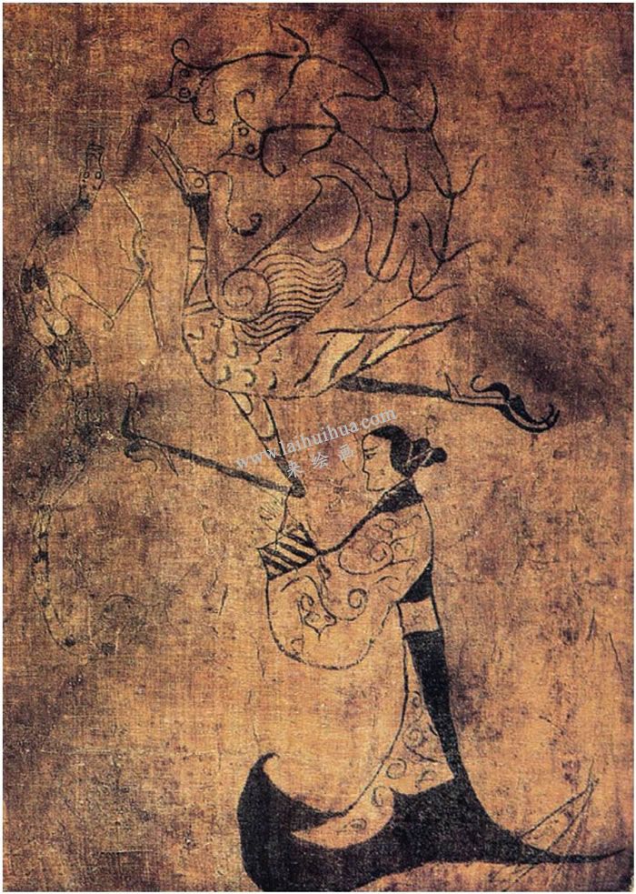 战国人物龙凤帛画 - 中国画