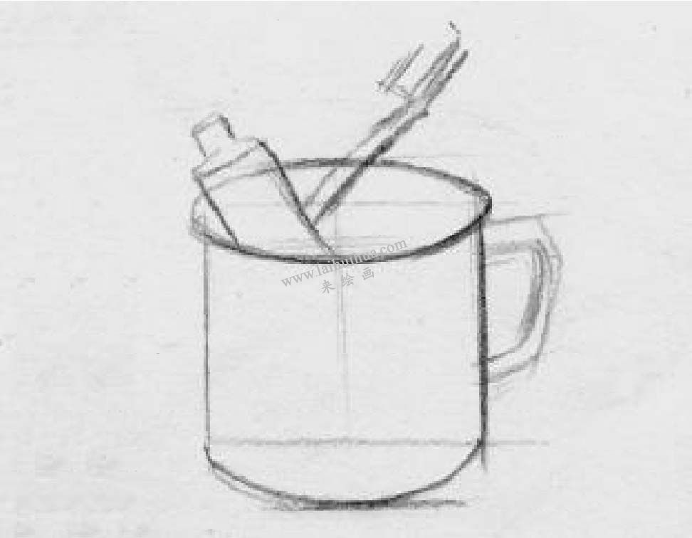 素描牙缸牙刷 步骤二