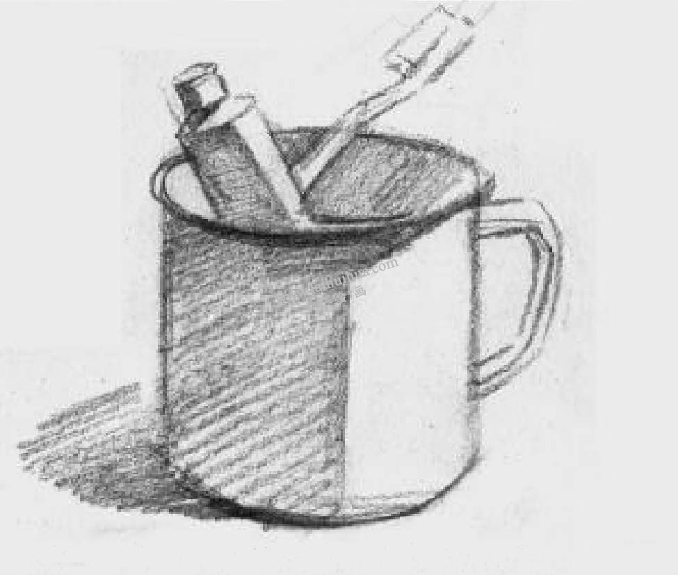 素描牙缸牙刷 步骤三