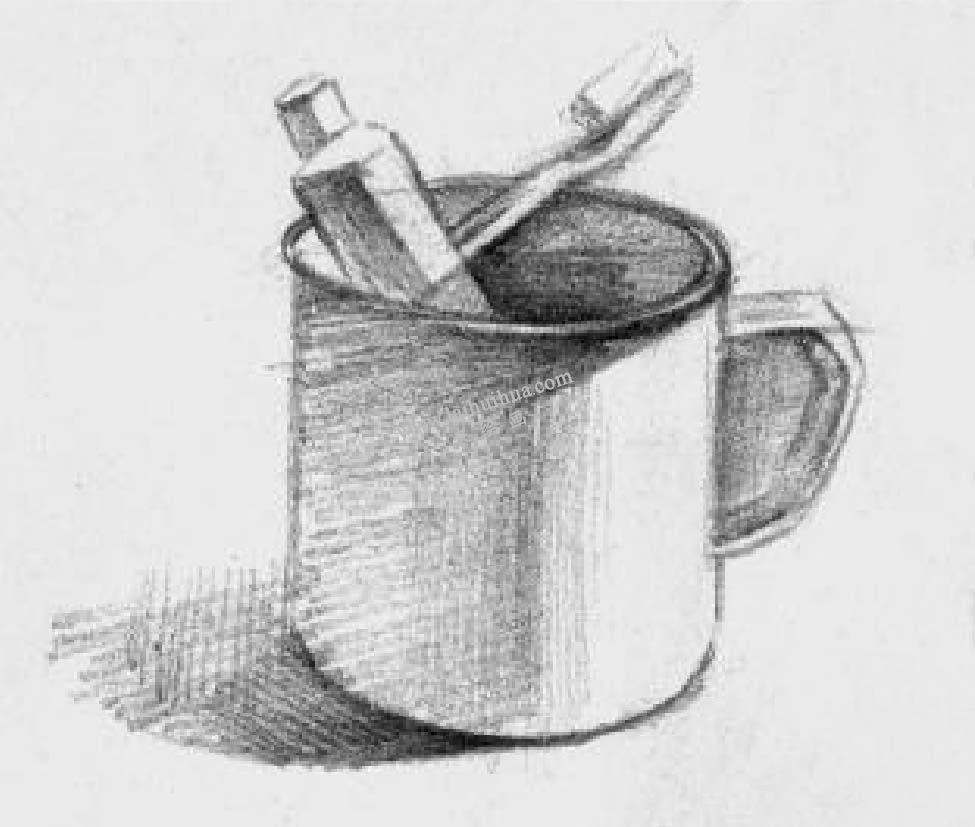 素描牙缸牙刷