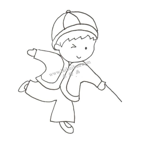 小孩子放烟花的卡通绘画步骤二