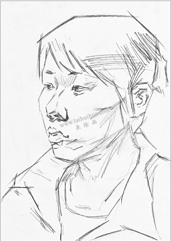 素描盘发女青年头像的步骤 二