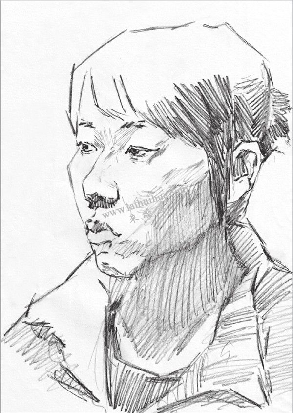 素描盘发女青年头像的步骤 三