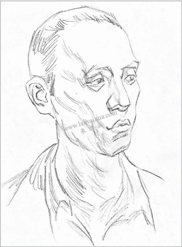 素描短发男青年头像的绘画步骤 二