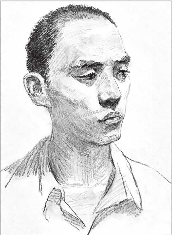 素描短发男青年头像的绘画步骤 四