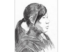 素描扎马尾辫女青年头像的步骤