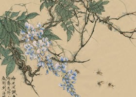 紫藤的国画画法