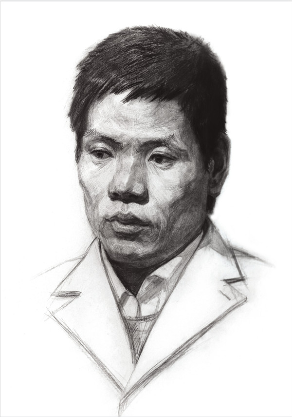 素描正面男中年头像的步骤