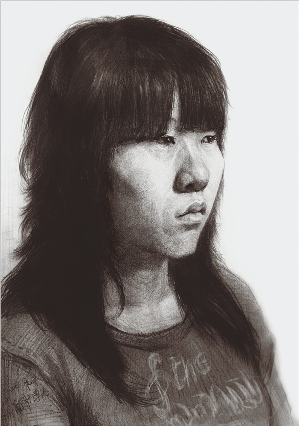  素描长发女青年头像的步骤