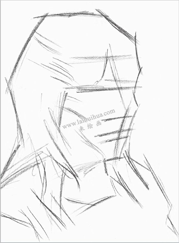 素描长发女青年头像的绘画步骤 一
