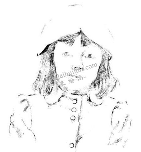 素描戴帽子的小女孩画法步骤 三