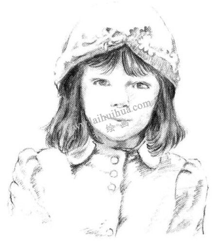 素描戴帽子的小女孩画法步骤 六