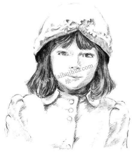 素描戴帽子的小女孩画法步骤 七