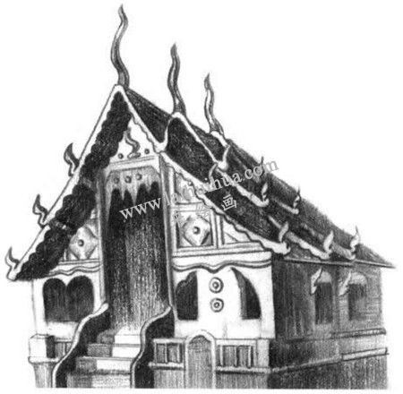 寺庙的素描绘画方法步骤 五