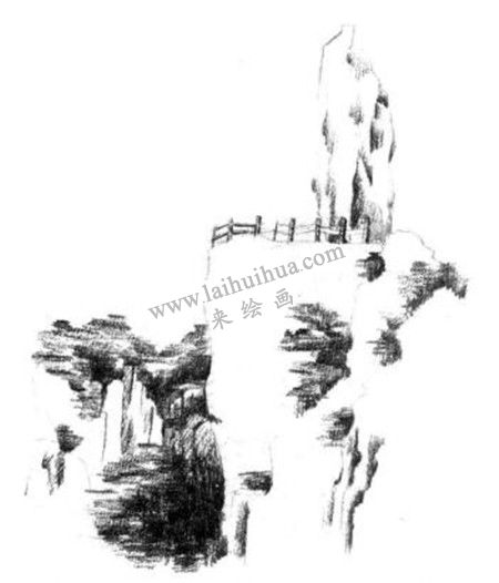 奇峰怪石的素描绘画方法步骤 三