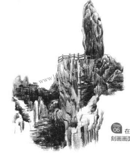 奇峰怪石的素描绘画方法步骤 六