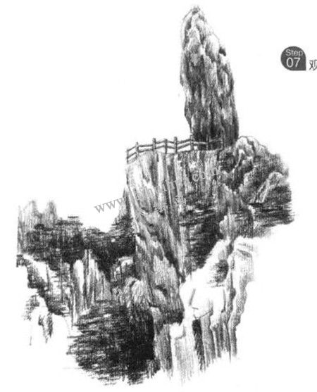 奇峰怪石的素描绘画方法步骤 七