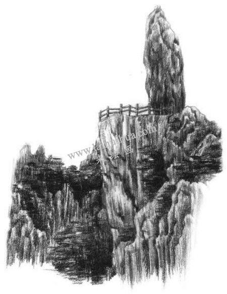 奇峰怪石的素描绘画方法步骤 八