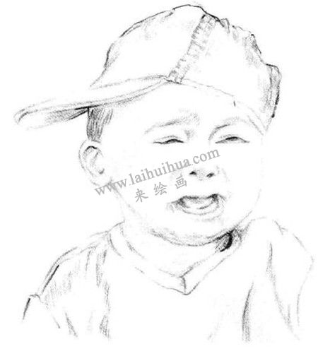 哭泣的男孩素描绘画步骤 四