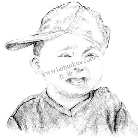 哭泣的男孩素描绘画步骤 六