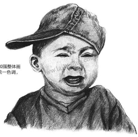 哭泣的男孩素描绘画步骤 九