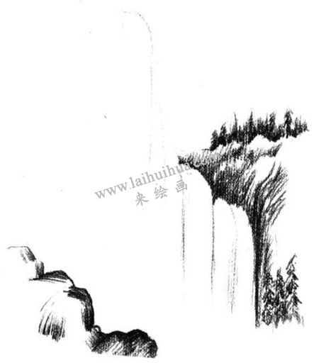 瀑布的素描方法步骤 二