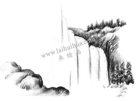 瀑布的素描方法步骤 三
