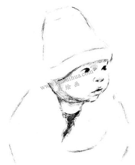 带圣诞帽的婴儿素描画法步骤 四