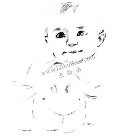 婴儿和玩具的组合体素描绘画方法步骤 三