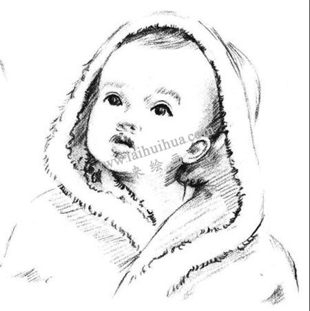 素描双眼皮男婴的绘画方法步骤 六