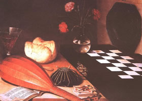 《与棋盘一起的静物》油画