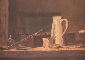 《烟具箱与饮水瓶》静物油画
