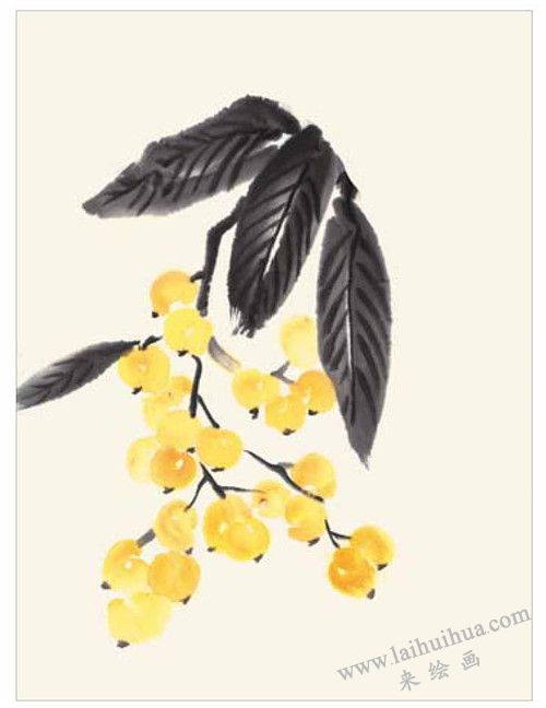 枇杷的国画画法 步骤二