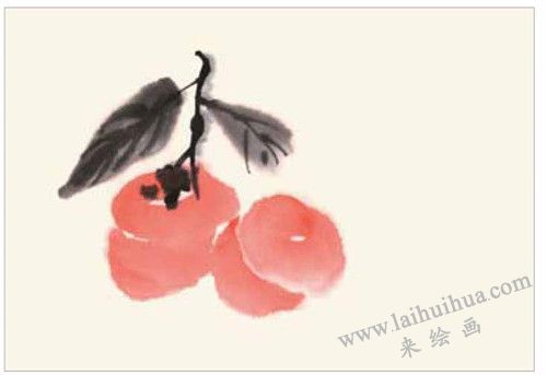 柿子和樱桃的国画画法  步骤二
