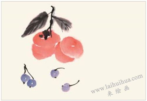 柿子和樱桃的国画画法 步骤三