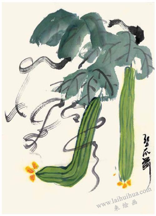 丝瓜的国画画法 步骤四