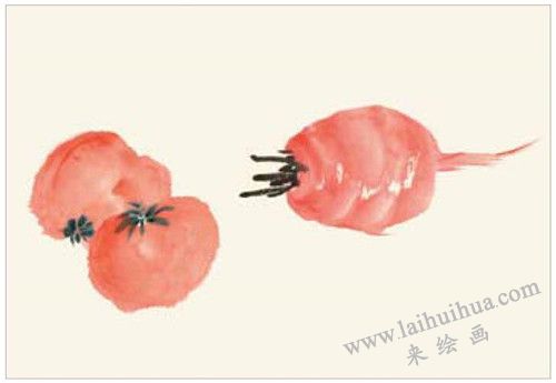 番茄与萝卜的国画画法  步骤二