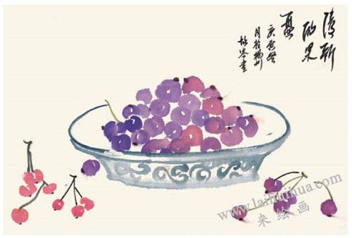 清新的果盘国画画法 步骤四