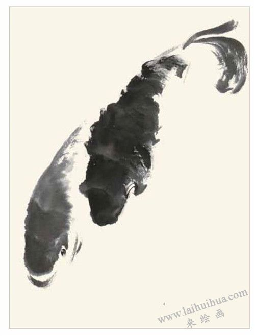 鲤鱼和鲶鱼的国画画法 步骤二
