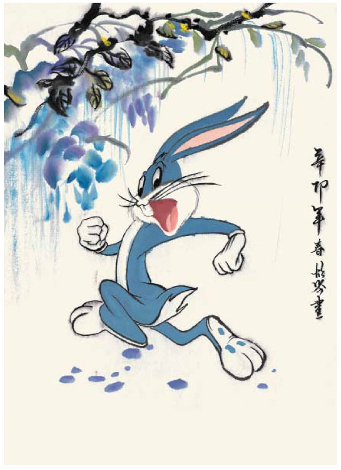 调皮兔八哥的国画画法