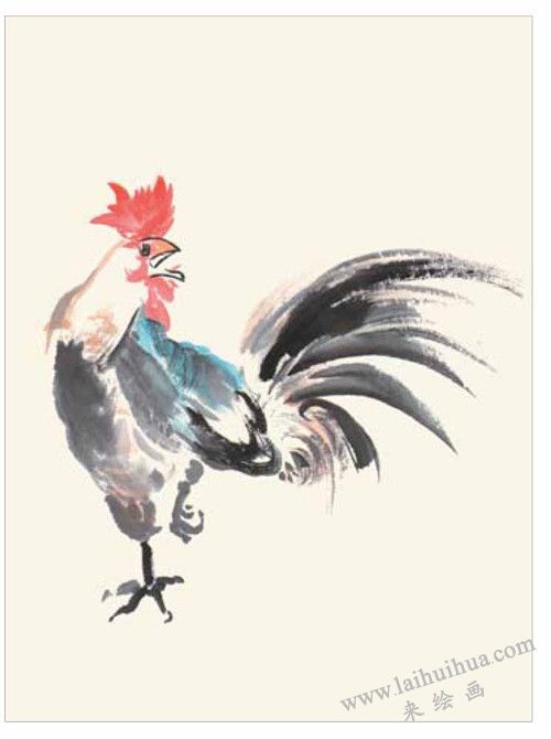 大公鸡的国画画法 步骤三