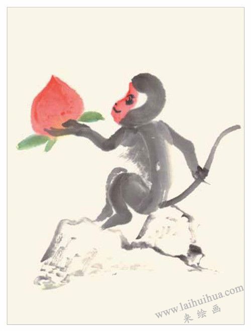 小猴祝寿国画画法 步骤三