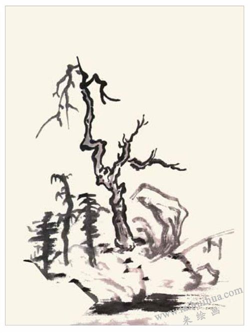 宁静小山村国画画法  步骤二