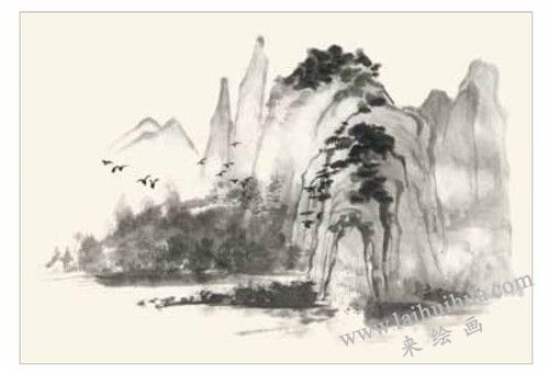 山水如画国画画法  步骤三