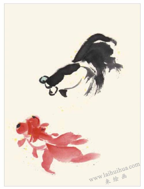 欢快的金鱼的国画画法 步骤二