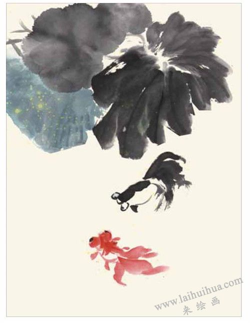 欢快的金鱼的国画画法  步骤三