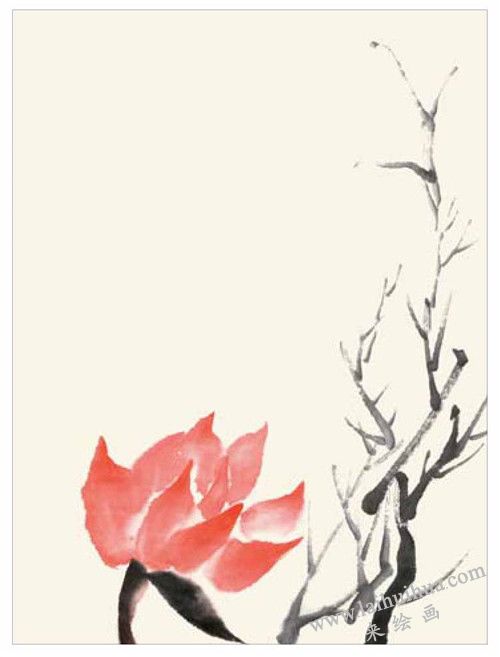 荷花与蜻蜓的国画画法  步骤二