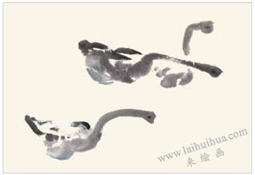 自在的天鹅国画画法 步骤一