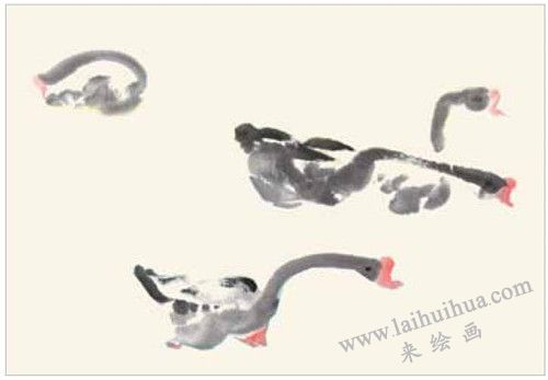 自在的天鹅国画画法  步骤三