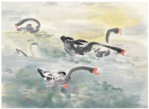 自在的天鹅国画画法  步骤四